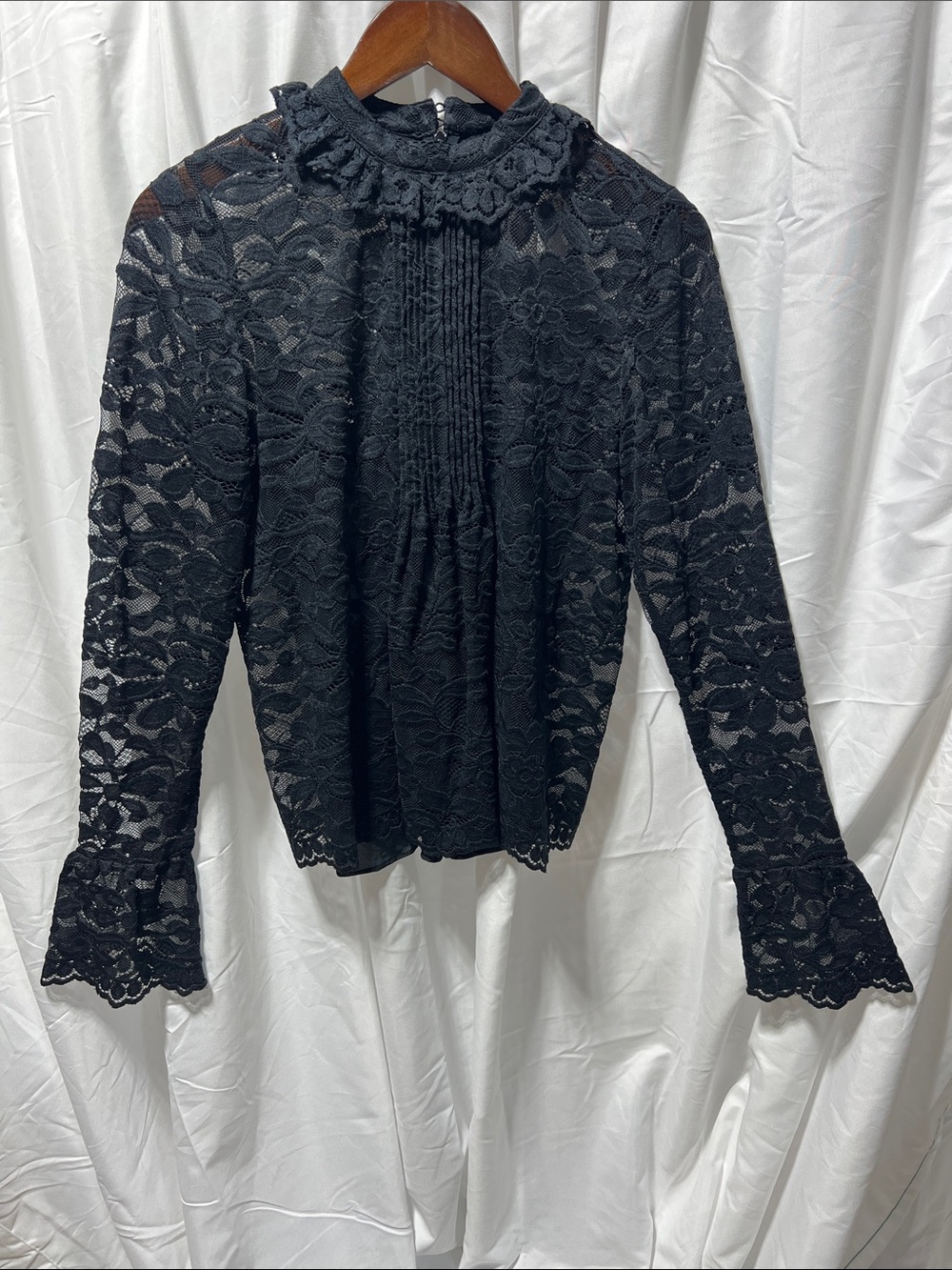 J. Crew Black Floral Lace Long-Sleeve Blouse
